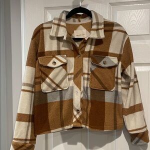 Forever 21 Tan and Cream Plaid Utility Jacket